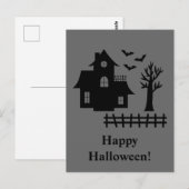 Spookhuis silhouet met vleermuizen grijs halloween briefkaart (Voorkant / Achterkant)