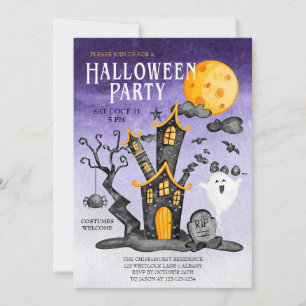 Spookhuis Spooky Indigo Sky Halloween Party Kaart