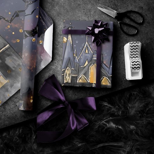 spookhuis | Spooky Volle Maan Boom en Bats Cadeaupapier