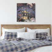 spookhuis | Spooky Volle Maan Boom en Bats Canvas Afdruk (Insitu (Slaapkamer))