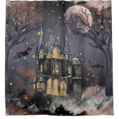 spookhuis | Spooky Volle Maan Boom en Bats Douchegordijn (Voorkant)