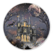 spookhuis | Spooky Volle Maan Boom en Bats Keramische Knop (Voorkant)