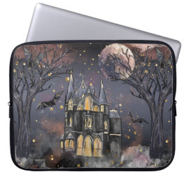 spookhuis | Spooky Volle Maan Boom en Bats Laptop Sleeve