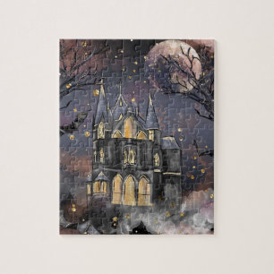 spookhuis   Spooky Volle Maan Boom en Bats Legpuzzel