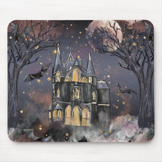 spookhuis | Spooky Volle Maan Boom en Bats Muismat (Voorkant)