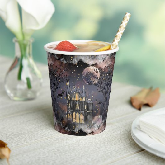 spookhuis | Spooky Volle Maan Boom en Bats Papieren Bekers (Insitu)