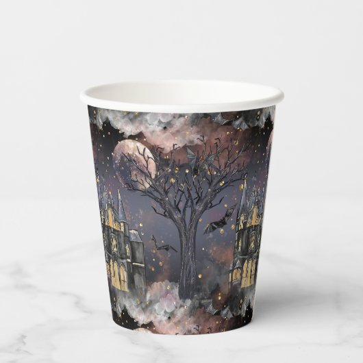 spookhuis | Spooky Volle Maan Boom en Bats Papieren Bekers (Achterkant)