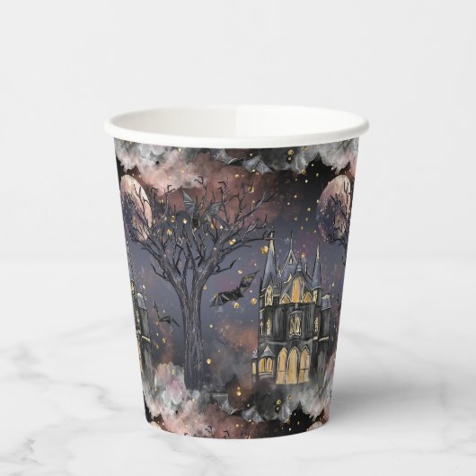 spookhuis | Spooky Volle Maan Boom en Bats Papieren Bekers (Links)