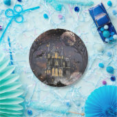 spookhuis | Spooky Volle Maan Boom en Bats Papieren Bordje (Feest)