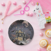 spookhuis | Spooky Volle Maan Boom en Bats Papieren Bordje (Feest)