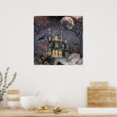 spookhuis | Spooky Volle Maan Boom en Bats Poster (Keuken)