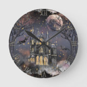 spookhuis | Spooky Volle Maan Boom en Bats Ronde Klok (Voorkant)