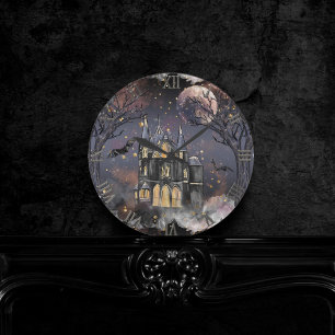 spookhuis   Spooky Volle Maan Boom en Bats Ronde Klok