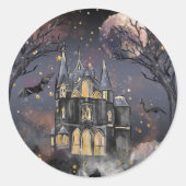 spookhuis | Spooky Volle Maan Boom en Bats Ronde Sticker (Voorkant)