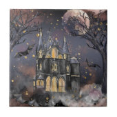 spookhuis | Spooky Volle Maan Boom en Bats Tegeltje (Voorkant)