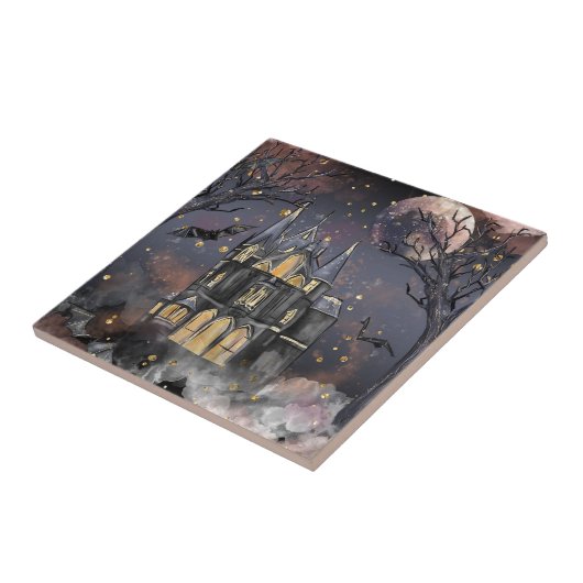 spookhuis | Spooky Volle Maan Boom en Bats Tegeltje (Zijkant)