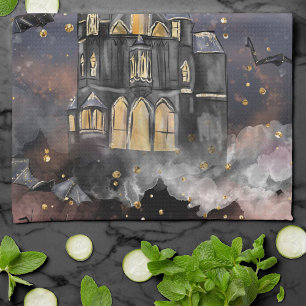 spookhuis Spooky Volle Maan Boom en Bats Theedoek