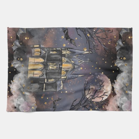 spookhuis | Spooky Volle Maan Boom en Bats Theedoek (Horizontaal)