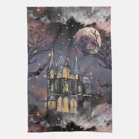 spookhuis | Spooky Volle Maan Boom en Bats Theedoek (Verticaal)