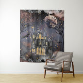 spookhuis | Spooky Volle Maan Boom en Bats Wandkleed (In situ)