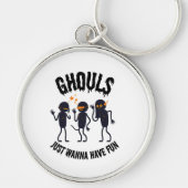 Spookhuisfeest – Grappig Halloween Sleutelhanger (Voorkant)