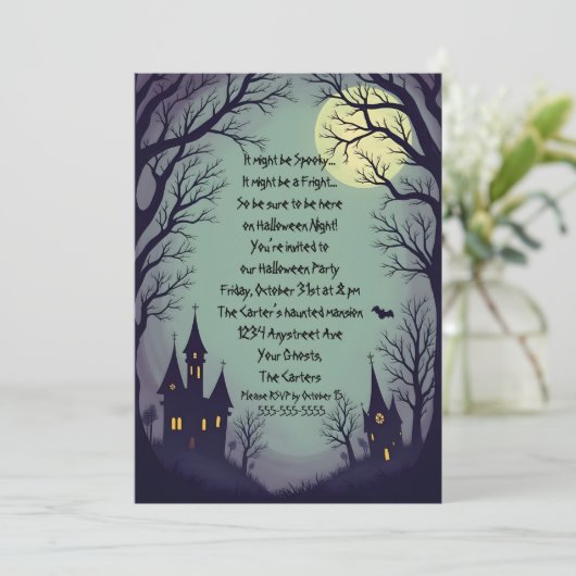 Spookhuizen en Spooky Trees Halloween Party Kaart (Staand voorkant)