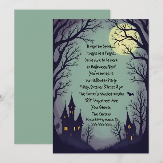 Spookhuizen en Spooky Trees Halloween Party Kaart (Voorkant / Achterkant)