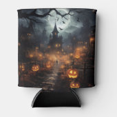 Spookhuizen, pompoenen en vleermuizen Halloween Blikjeskoeler (Voorkant)