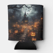 Spookhuizen, pompoenen en vleermuizen Halloween Blikjeskoeler (Achterkant)