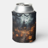 Spookhuizen, pompoenen en vleermuizen Halloween Blikjeskoeler (Blikje Achterkant)