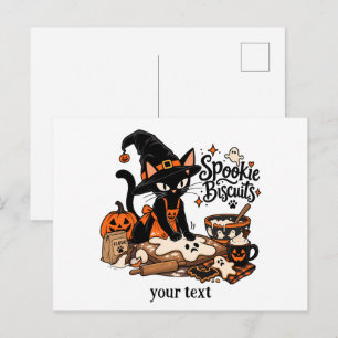 Spookie Biscuits Heks Zwarte Kat Bakken Halloween Briefkaart
