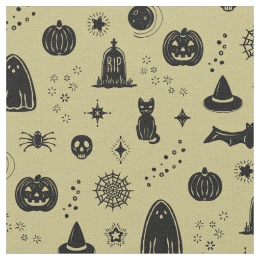 Spookie Things Patroon - Goud + Steenkool Stof (Close Up)