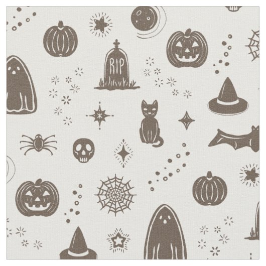 Spookie Things Patroon - Sneeuw + Aarde Kleur Stof (Close Up)