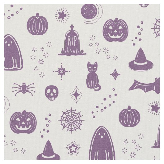 Spookie Things Pattern - Sneeuw + Plum stof (Close Up)