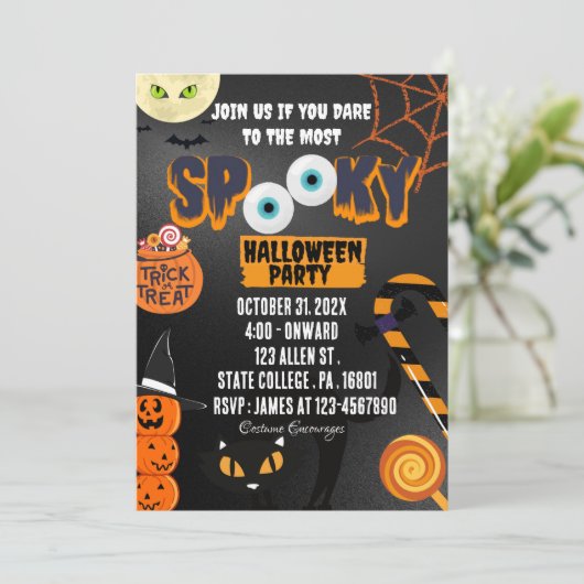 SPOOKIEST HALLOWEEN PARTY uitnodiging (Staand voorkant)