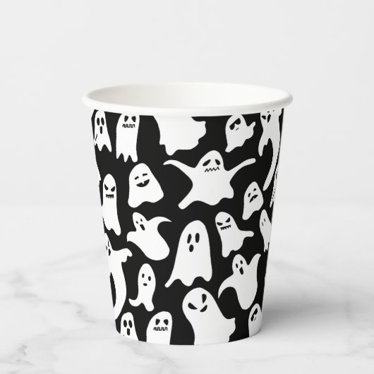 Spookige geest halloween zwart papieren bekers (Achterkant)