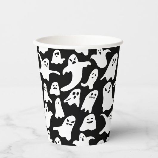 Spookige geest halloween zwart papieren bekers (Voorkant)