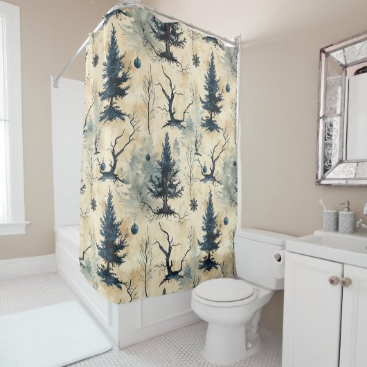 Spookige kerstboom douchegordijn (In situ)