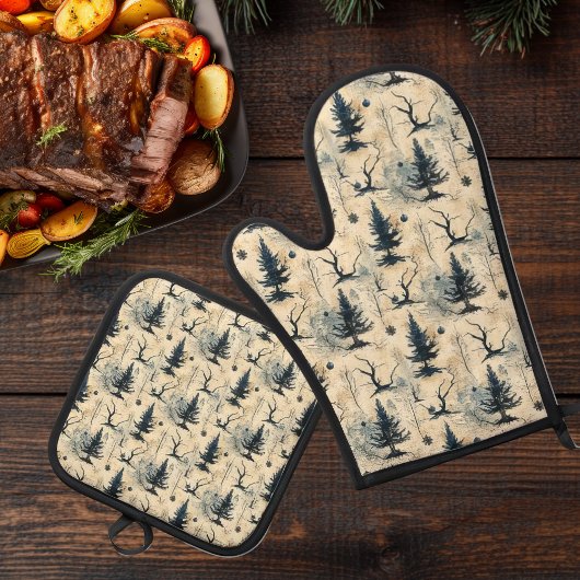 Spookige kerstboom ovenwant & pannenlap set