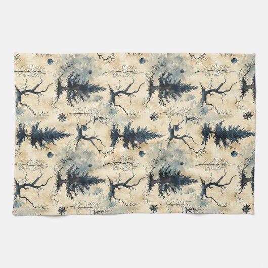Spookige kerstboom theedoek (Horizontaal)