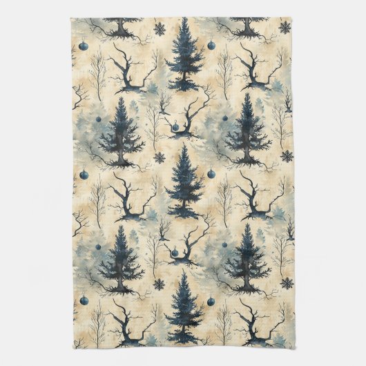 Spookige kerstboom theedoek (Verticaal)