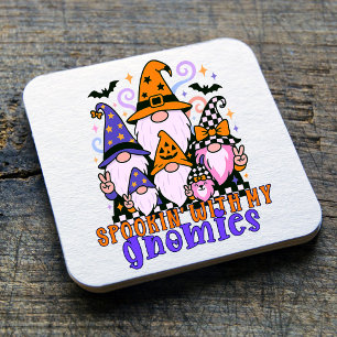 Spookin' With My Gnomies: Retro Halloween Vrienden Kartonnen Onderzetters