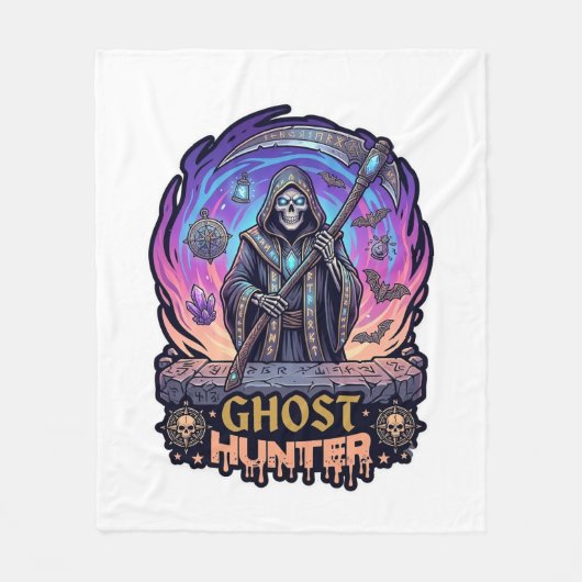 Spookjager Grim Reaper Skelet Zeis Paarse Vlam Fleece Deken (Voorkant)