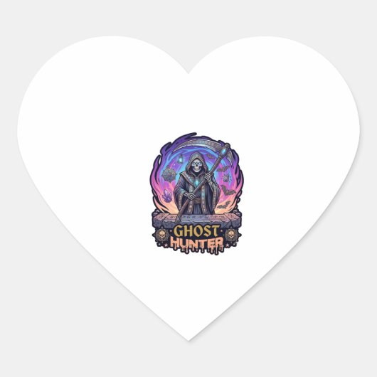 Spookjager Grim Reaper Skelet Zeis Paarse Vlam Hart Sticker (Voorkant)
