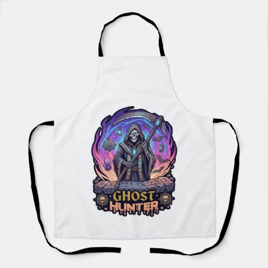 Spookjager Grim Reaper Skelet Zeis Paarse Vlam Schort (Voorkant)