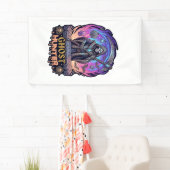 Spookjager Grim Reaper Skelet Zeis Paarse Vlam Spandoek (Insitu)