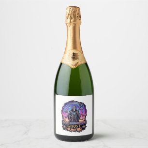 Spookjager Grim Reaper Skelet Zeis Paarse Vlam Sparkling Wijnetiket