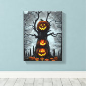 spookjas lantern pomkin tree fantasy Dark art Canvas Afdruk (Insitu (Houten vloer))
