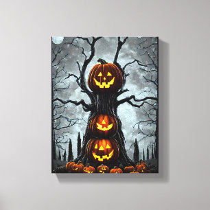 spookjas lantern pomkin tree fantasy Dark art Canvas Afdruk