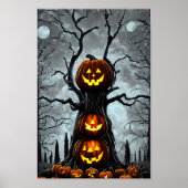 spookjas lantern pomkin tree fantasy Dark art Poster (Voorkant)